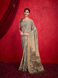 Brown Poly Silk Festival Saree With Blouse Piece