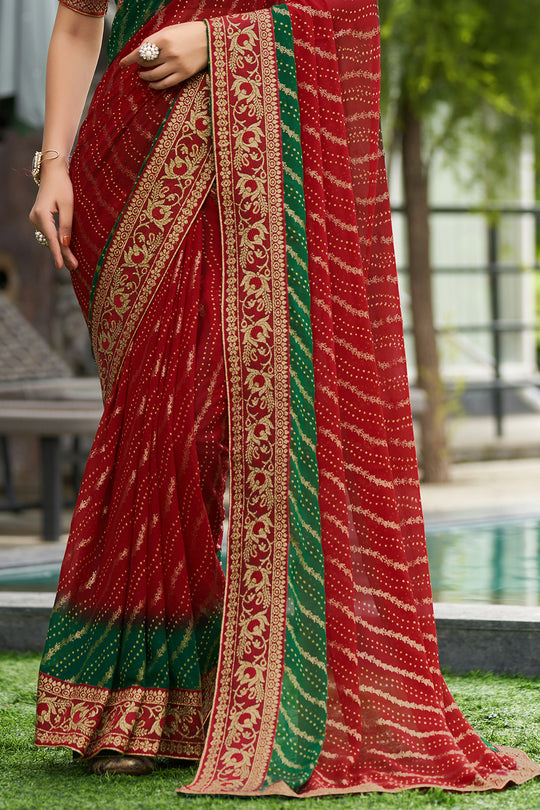 Cherry Red Georgette Saree
