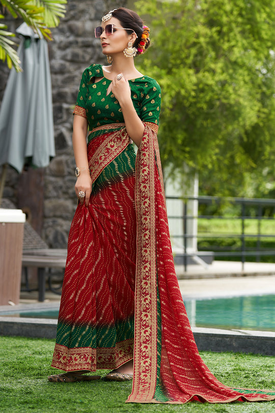 Cherry Red Georgette Saree