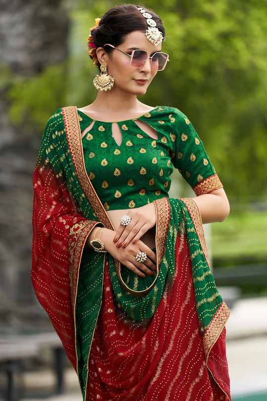 Cherry Red Georgette Saree