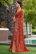 Taffy Red Georgette Saree