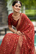 Taffy Red Georgette Saree