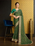 Olive Georgette Daily Wear Saree With Blouse Piece