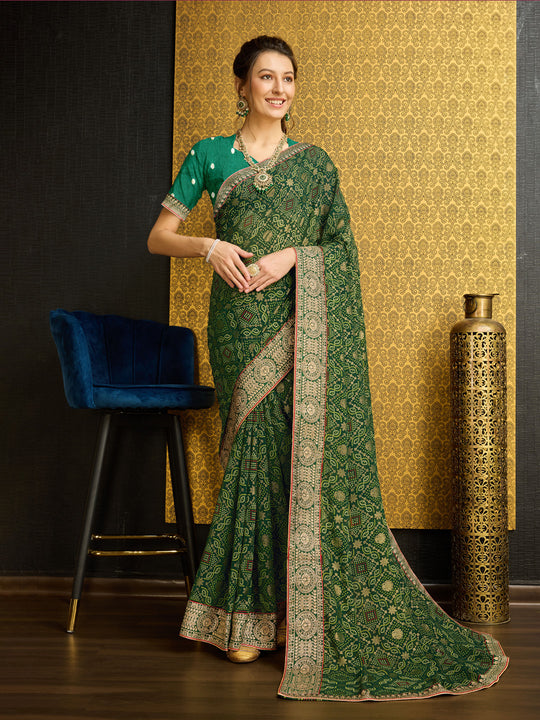Olive Georgette Daily Wear Saree With Blouse Piece