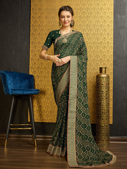 Green Georgette Daily Wear Saree With Blouse Piece