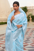 Powder Blue Linen Blend Saree