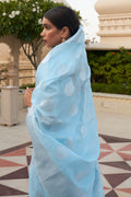 Powder Blue Linen Blend Saree