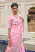 Blush Pink Linen Blend Saree