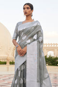 Coin Grey Linen Blend Saree