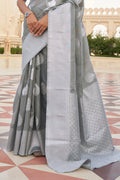 Coin Grey Linen Blend Saree