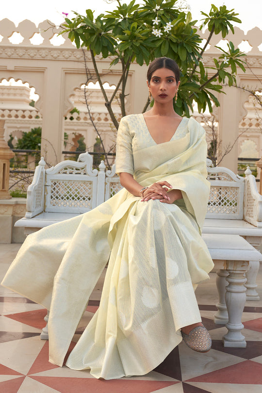 Off White Linen Blend Saree
