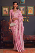 Pink Katan Habutai Silk Saree With Blouse Piece