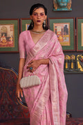 Pink Katan Habutai Silk Saree With Blouse Piece