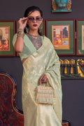 Green Katan Habutai Silk Saree With Blouse Piece