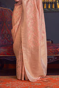Orange Katan Habutai Silk Saree With Blouse Piece