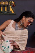 Cream Katan Habutai Silk Saree With Blouse Piece