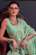 Green Katan Habutai Silk Saree With Blouse Piece