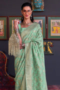 Green Katan Habutai Silk Saree With Blouse Piece
