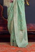 Green Katan Habutai Silk Saree With Blouse Piece