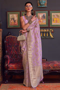 Purple Katan Habutai Silk Saree With Blouse Piece