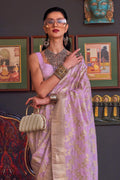 Purple Katan Habutai Silk Saree With Blouse Piece