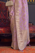 Purple Katan Habutai Silk Saree With Blouse Piece