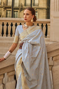 Grey Banarasi Silk Saree With Blouse Piece