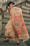 Cream Kashmiri Silk Saree With Blouse Piece