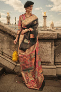Black Kashmiri Silk Saree With Blouse Piece