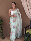 Green Organza Saree With Blouse Piece