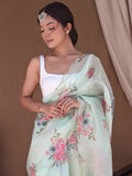 Green Organza Saree With Blouse Piece