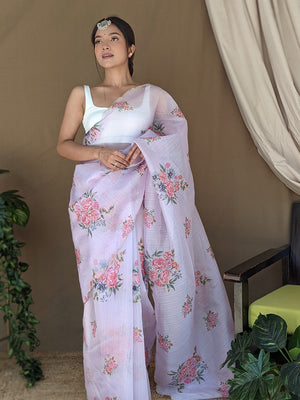 Pink Organza Saree With Blouse Piece