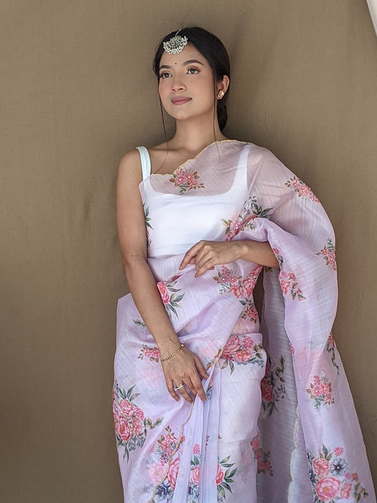 Pink Organza Saree With Blouse Piece