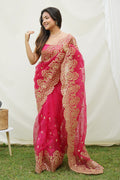 Pink Organza Saree with Pink Blouse Piece