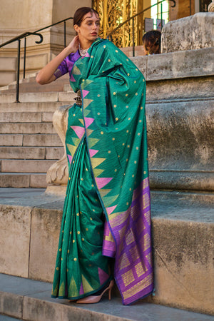 Green Kadhi Silk Saree With Blouse Piece