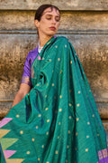 Green Kadhi Silk Saree With Blouse Piece