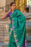Green Kadhi Silk Saree With Blouse Piece