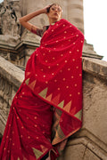 Red Kadhi Silk Saree With Blouse Piece