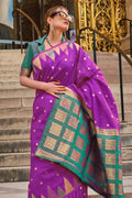 Purple Kadhi Silk Saree With Blouse Piece