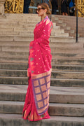 Pink Kadhi Silk Saree With Blouse Piece