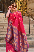 Pink Kadhi Silk Saree With Blouse Piece