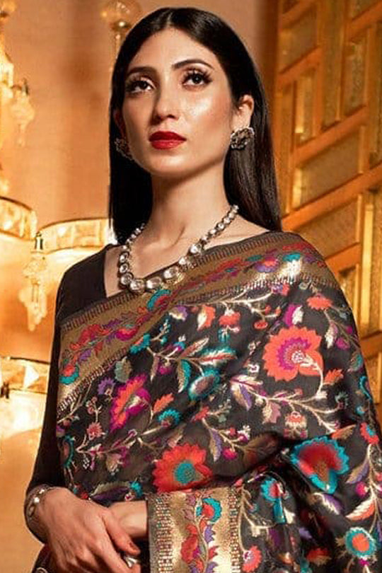 Raven Black Banarasi Saree