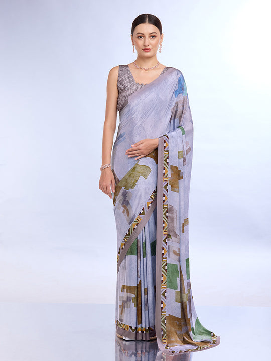 Lavender Satin Saree With Blouse Piece