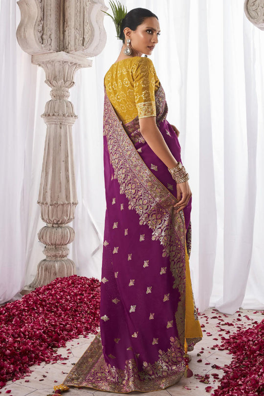 Wine  Kora Silk Saree With Blouse Piece