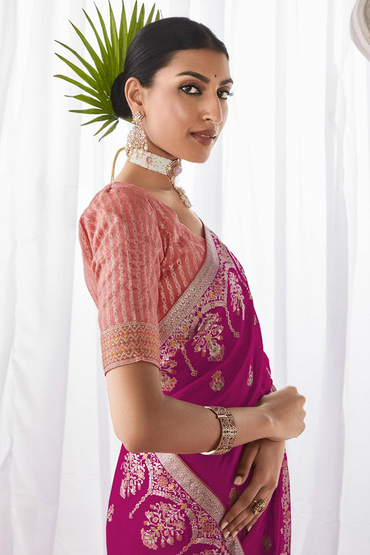 Rani Kora Silk Saree With Blouse Piece