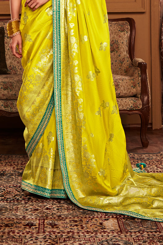 Lime Green Soft Pure Dola silk Saree With Blouse Piece
