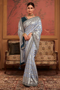 Grey Soft Pure Dola silk Saree With Blouse Piece