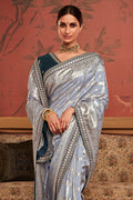 Grey Soft Pure Dola silk Saree With Blouse Piece
