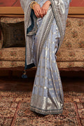 Grey Soft Pure Dola silk Saree With Blouse Piece