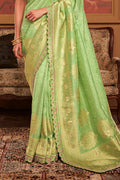 Light Green Soft Pure Dola silk Saree With Blouse Piece